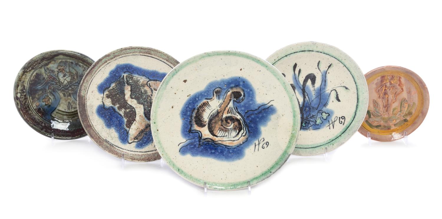 Henry Varnum Poor (American, 1887-1970), 1965-1979, a collection of five ceramic plates