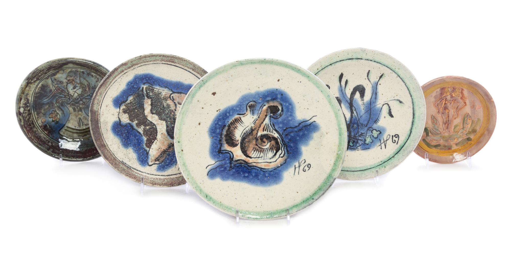 Henry Varnum Poor (American, 1887-1970), 1965-1979, a collection of five ceramic plates