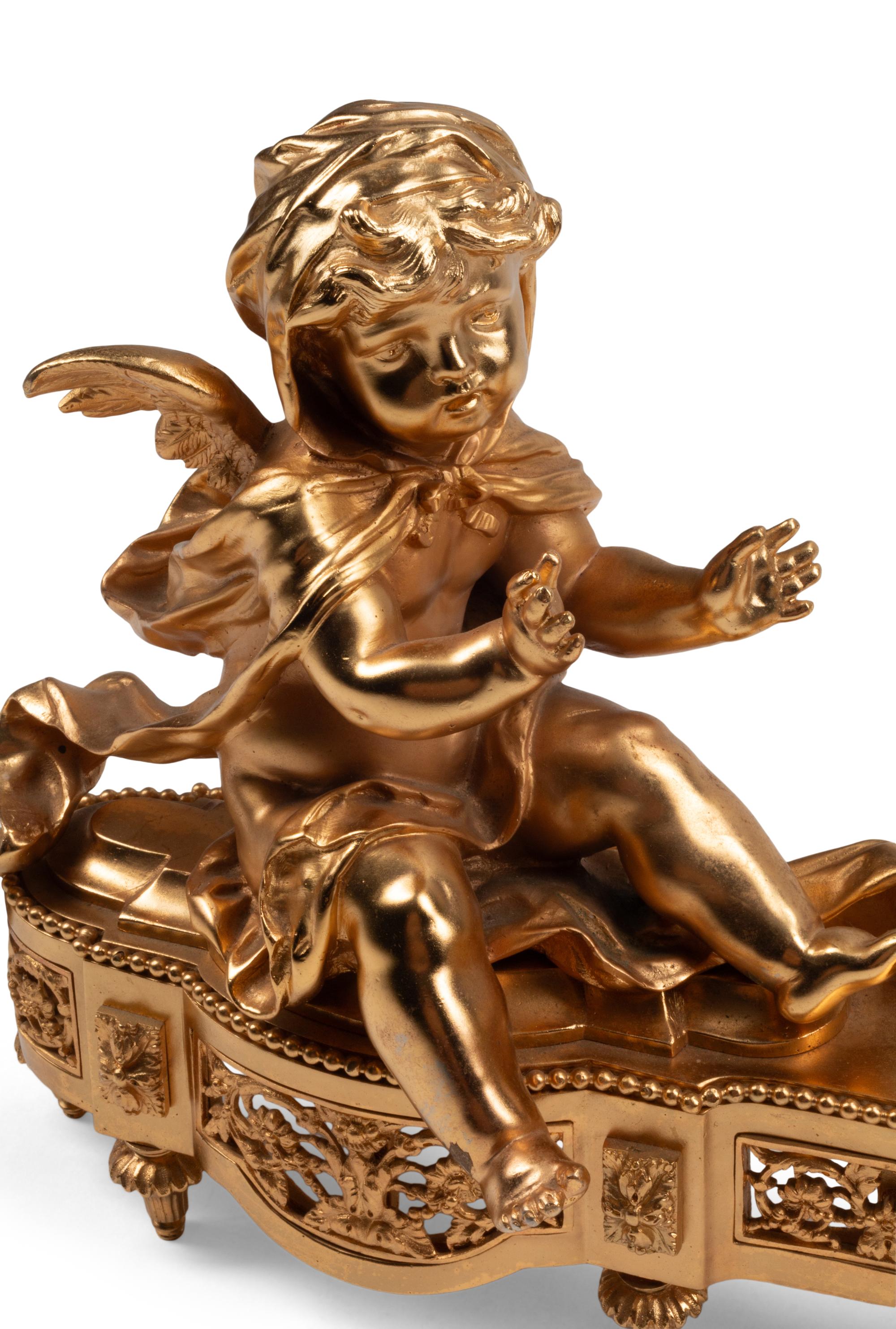 A Pair of French Gilt Bronze Figural Chenets