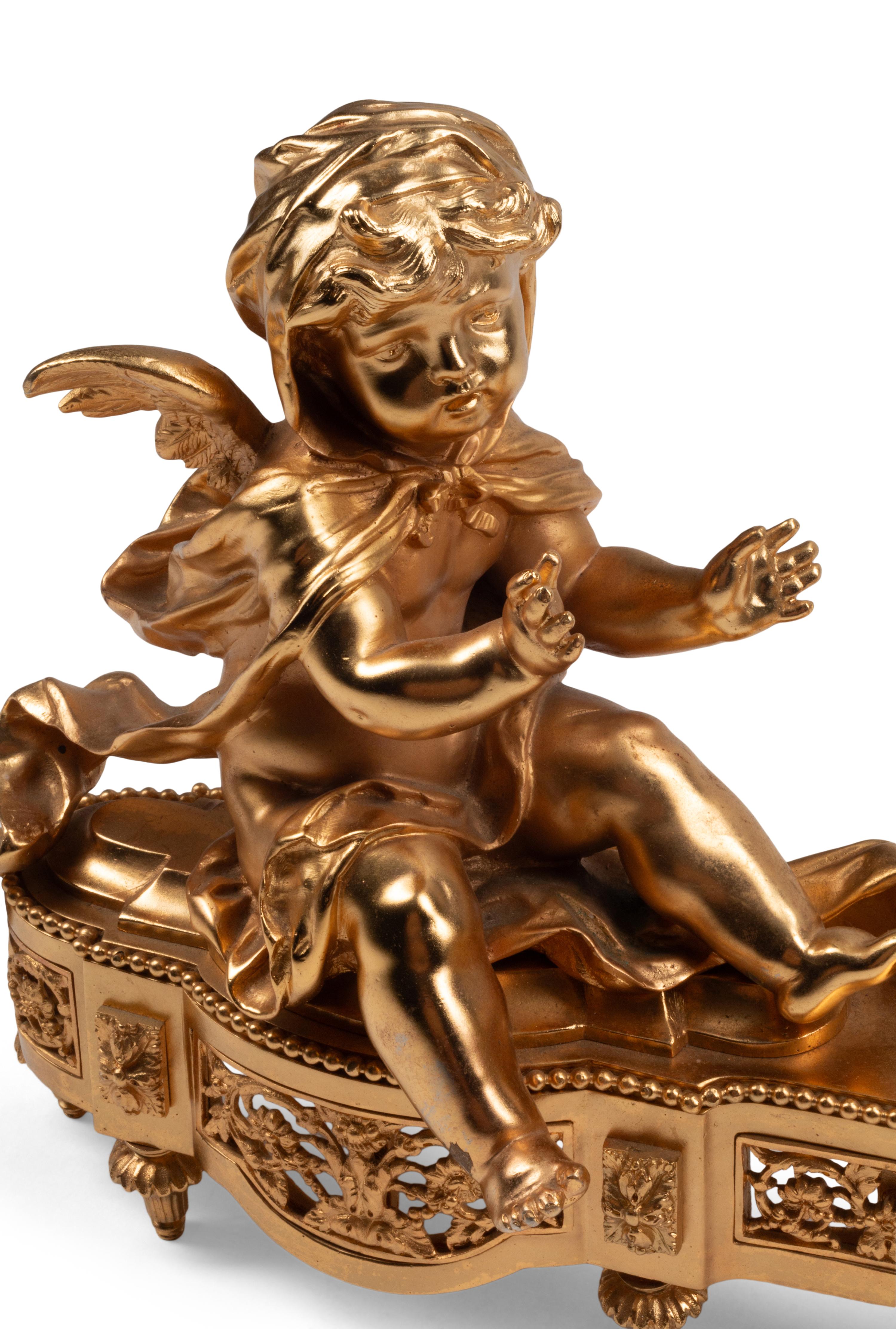 A Pair of French Gilt Bronze Figural Chenets