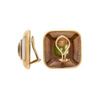 MAZ, PERIDOT, MOTHER-OF-PEARL, AND YELLOW GOLD CLIP EARRINGS