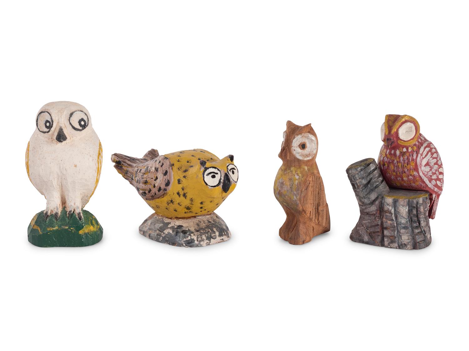 A Group of Painted Folk Art Owl Carvings