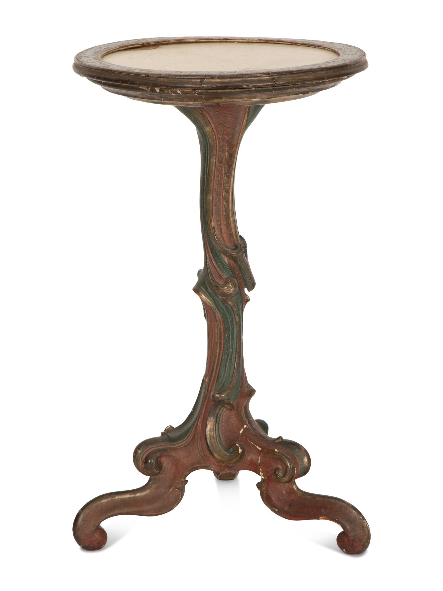 An Italian Rococo Style Painted Marble-Top Pedestal Table