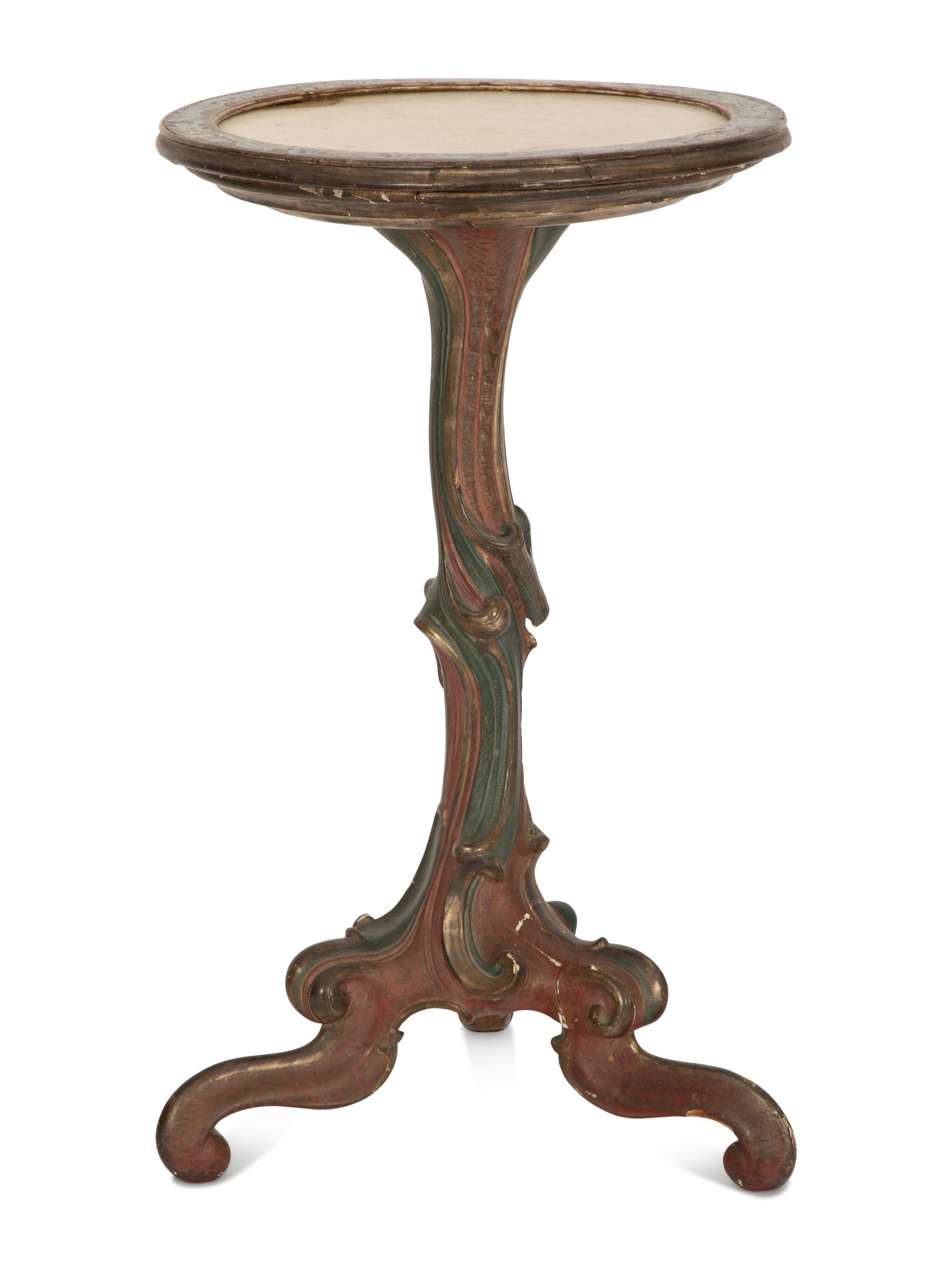 An Italian Rococo Style Painted Marble-Top Pedestal Table