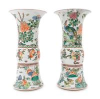 A Pair of Chinese Famille Rose Gu-Form Porcelain Vases — LATE 19TH/20TH CENTURY