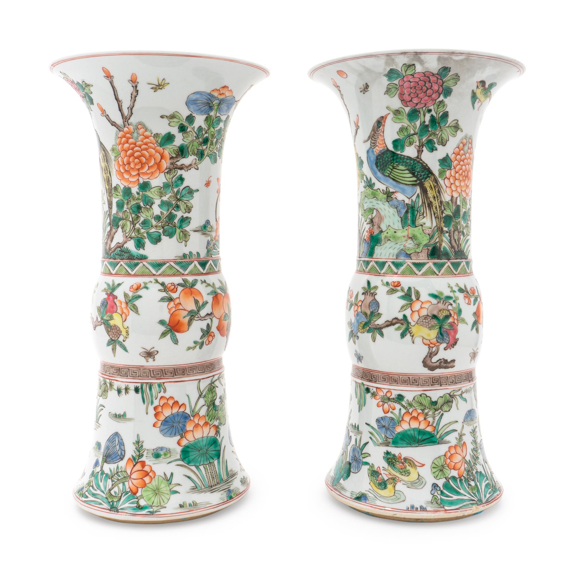 A Pair of Chinese Famille Rose Gu-Form Porcelain Vases — LATE 19TH/20TH CENTURY