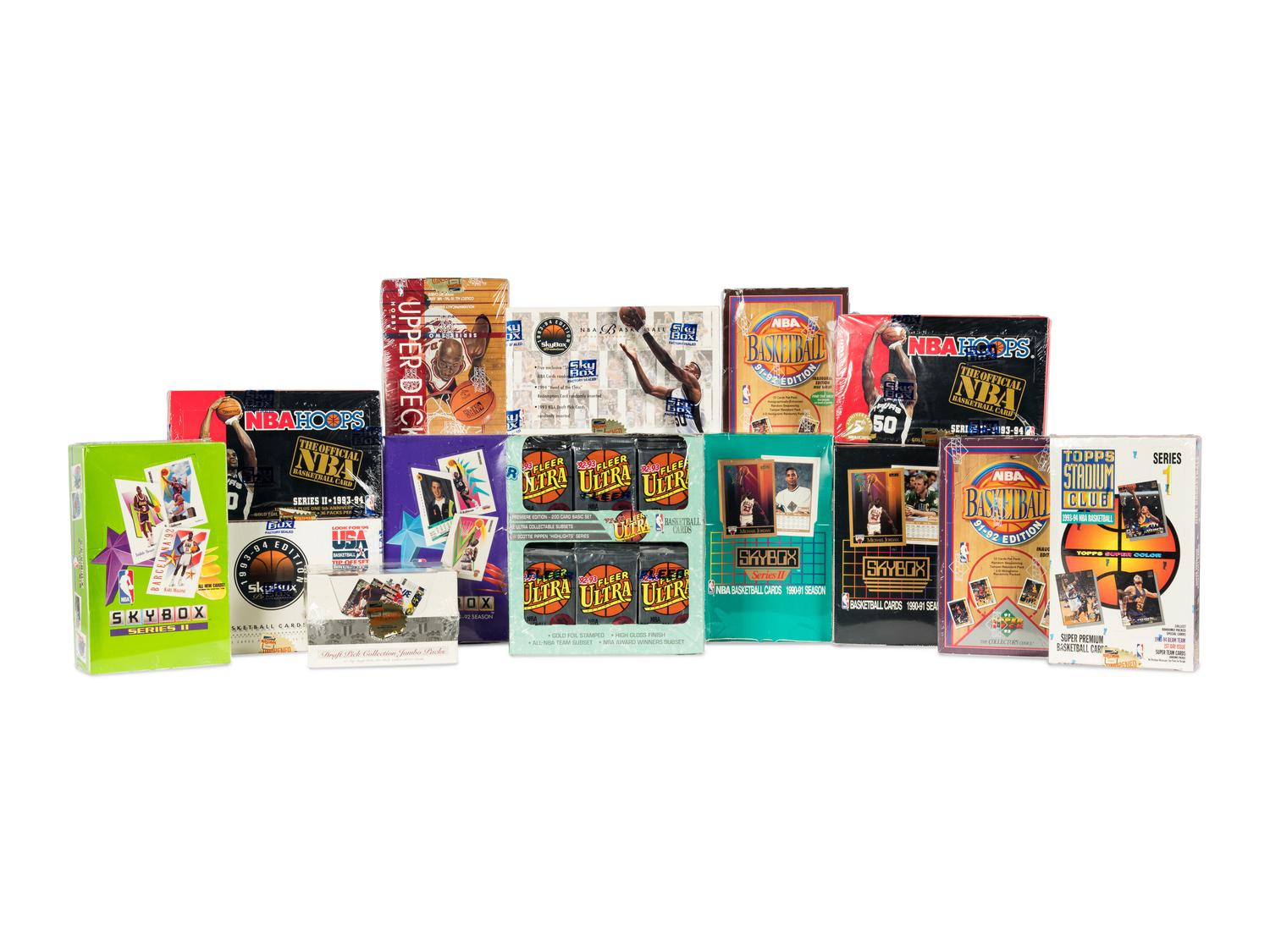 A Group of 14 Unopened Vending Boxes of 1990s Basketball Cards,
