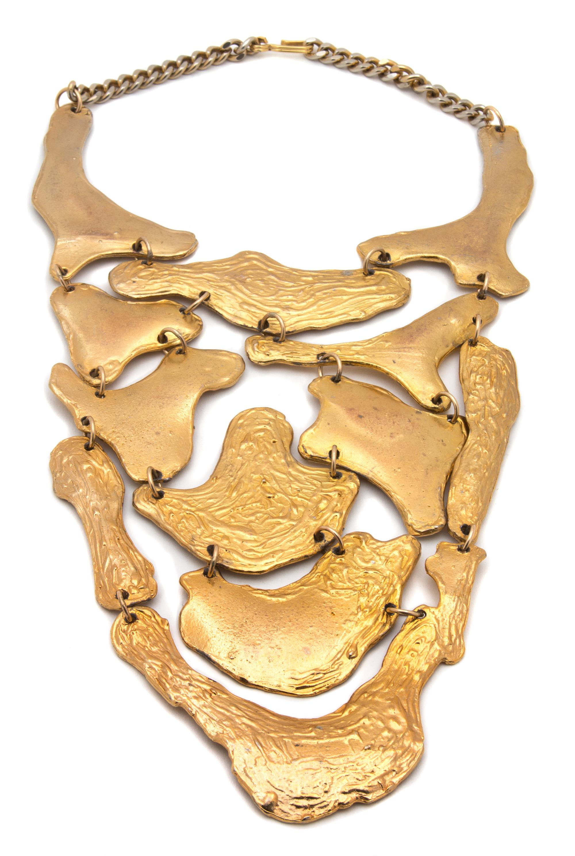 A Pauline Trigere Goldtone Bib Necklace, Collar: 14.5"; Bib 10.5".
