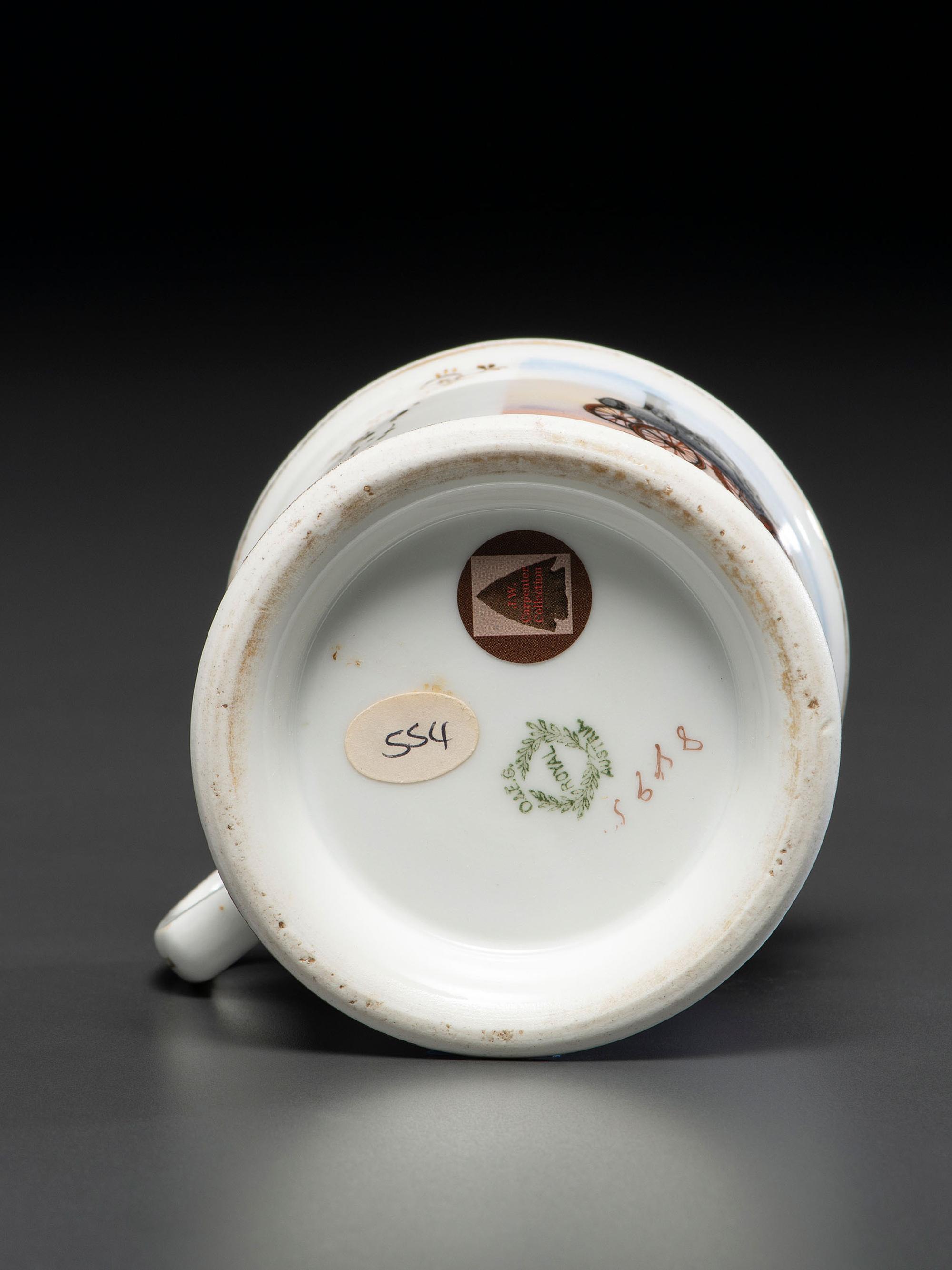 A Porcelain Occupational Shaving Mug Depicting a Steam Tractor