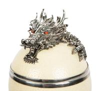 A Silver Mounted Ostrich Egg 'Dragon' Box and Cover