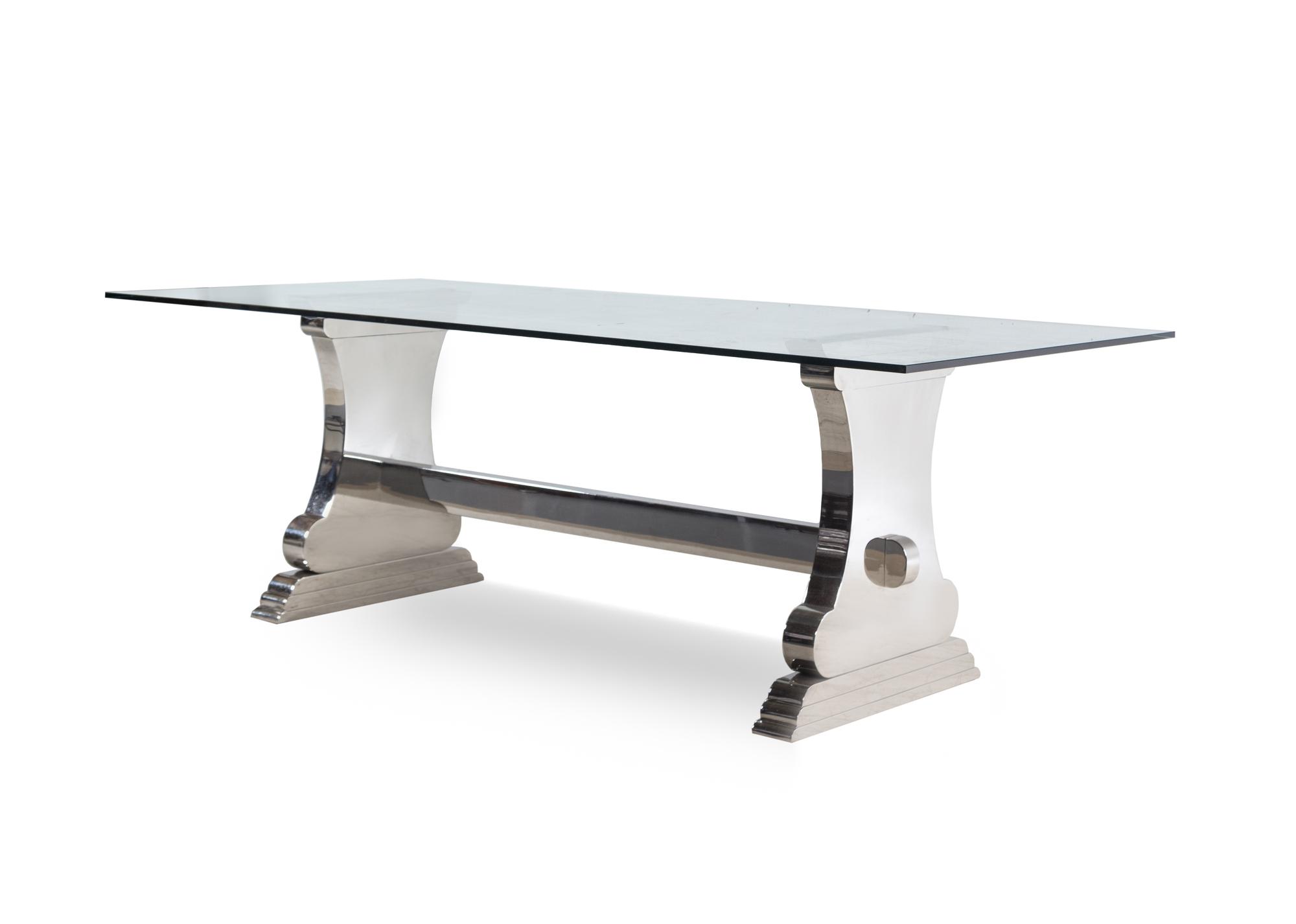 A Contemporary Chrome and Glass Dining Table
