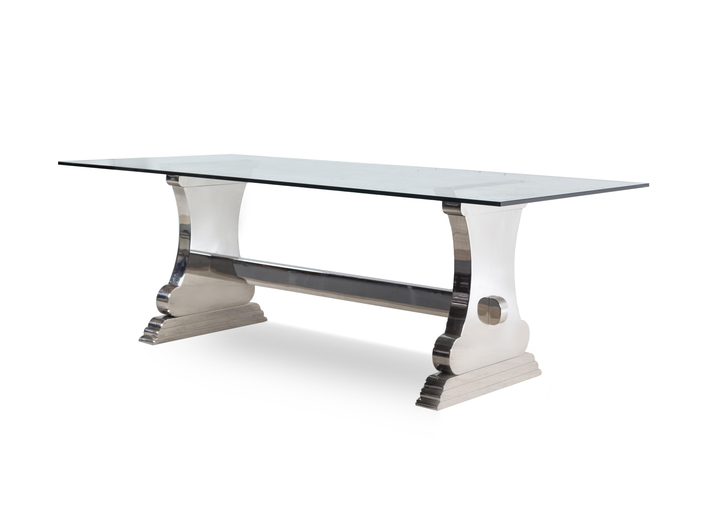 A Contemporary Chrome and Glass Dining Table