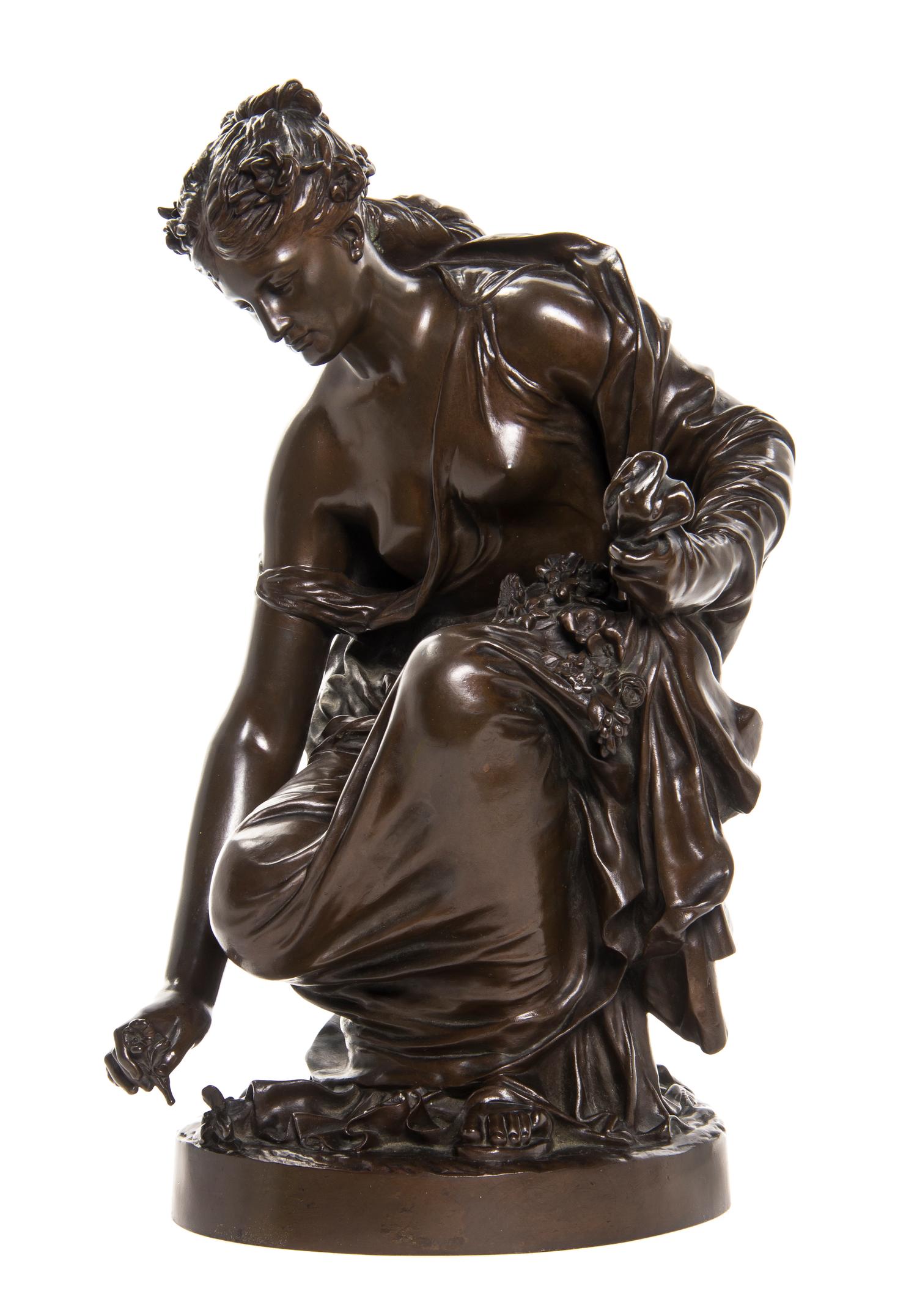 A French Bronze Figure, Henri Michel Antoine Chapu (1833-1891), Height 15 1/2 inches.