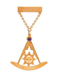 An Antique Rose Gold and Synthetic Stone Masonic Lapel Brooch, Circa 1888,