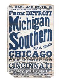 [TRANSPORTATION - RAILROAD]. Three Express Trains Daily from Detroit via. Michigan and Southern Rail Road. Ca 1867.