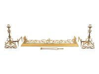 A Pair Continental Brass Andirons and a Fire Fender — LATE 19TH CENTURY