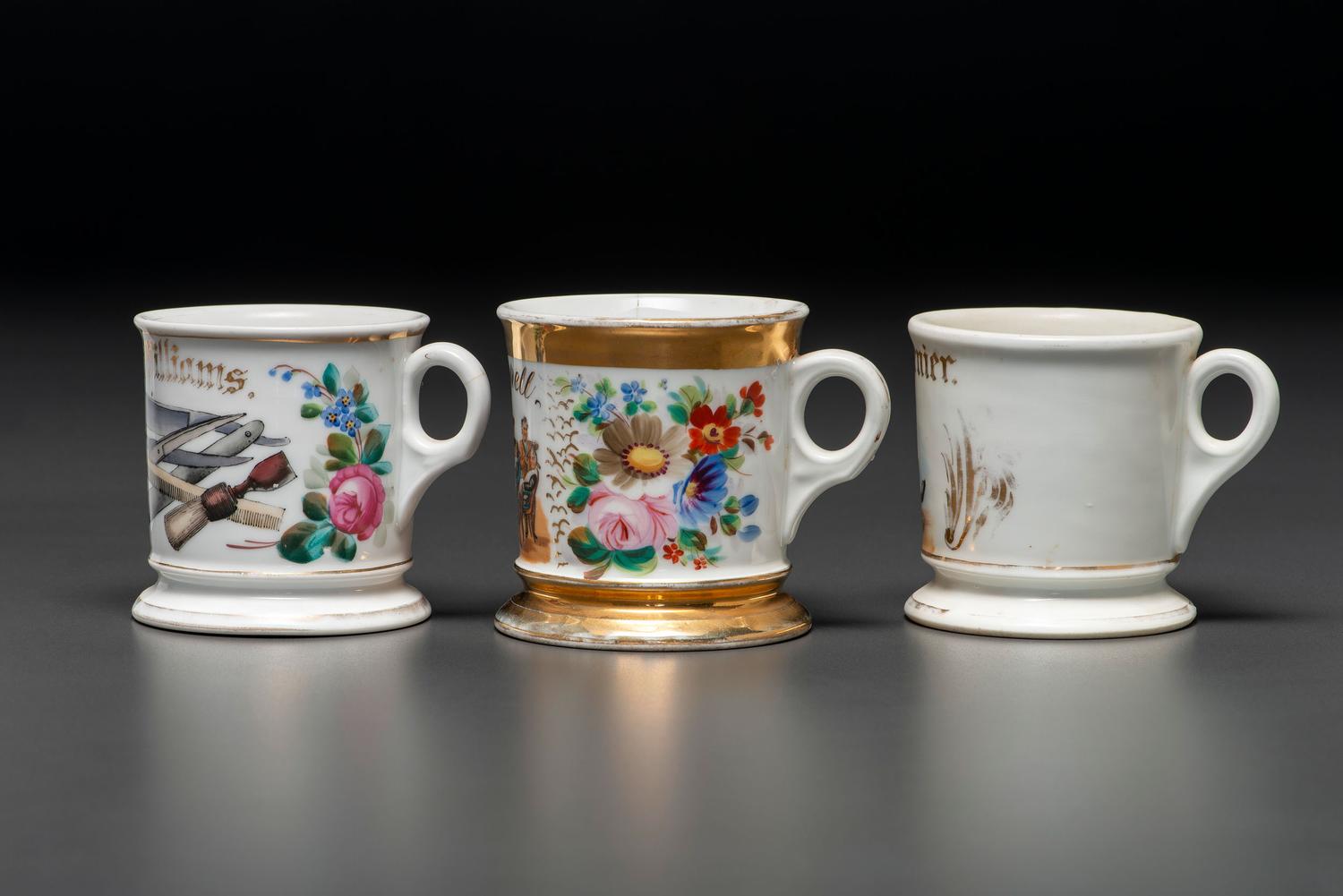 Three Barber's Porcelain Occupational Shaving Mugs