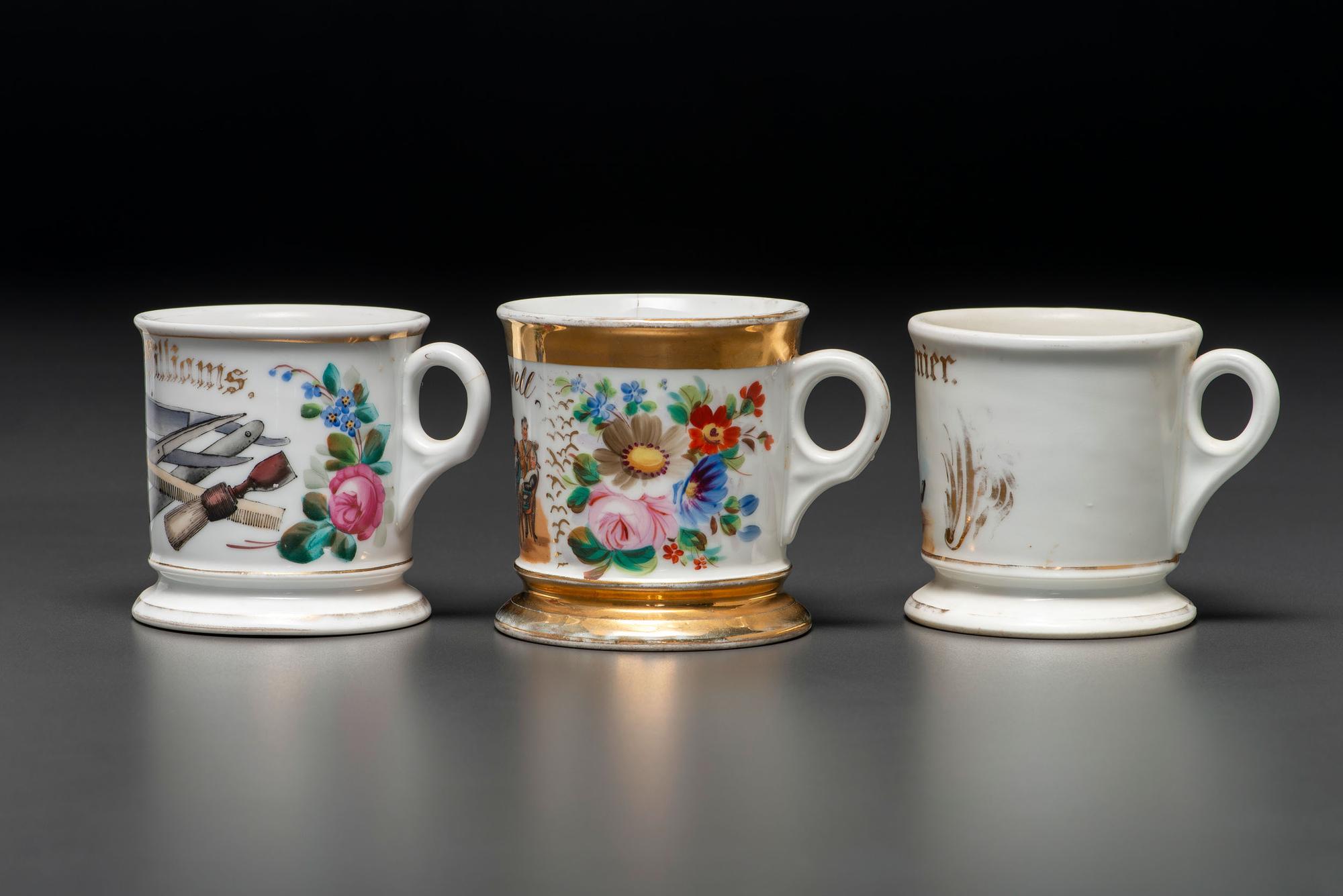Three Barber's Porcelain Occupational Shaving Mugs