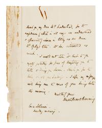 BROWNING, Elizabeth Barrett. Autographed letter signed ("Elizabeth Barrett Browning"), to Mrs. Sunderland, Casa Solomei [Italy], n.d.