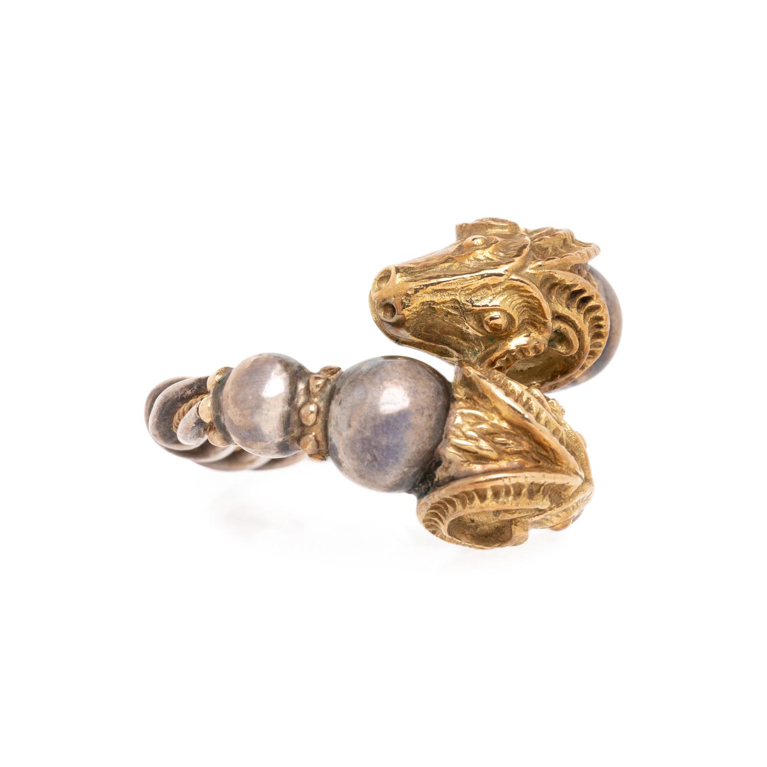 ZOLOTAS, SILVER AND YELLOW GOLD RAM'S HEAD RING