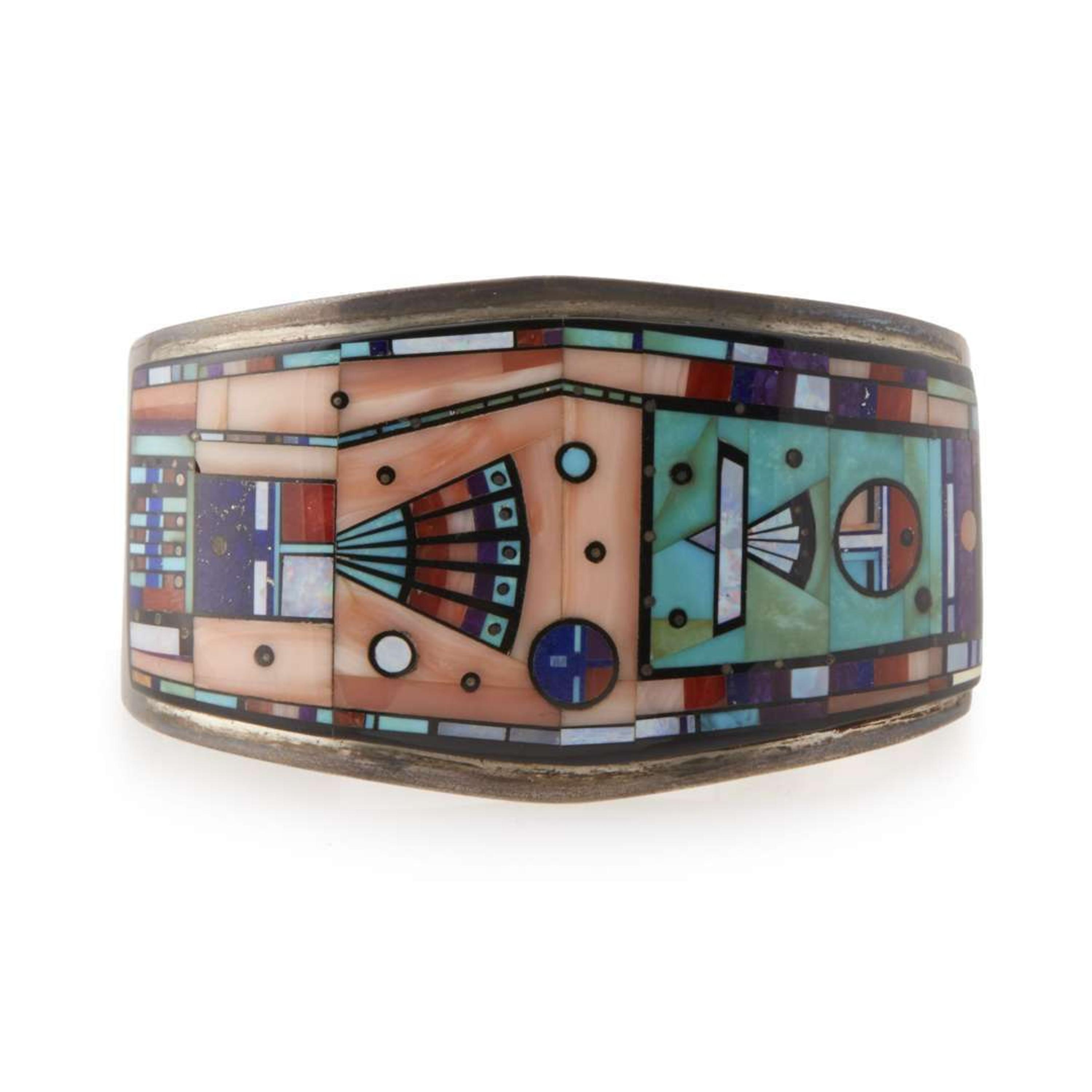 Navajo sterling silver and inlay bracelet Ervin P. Tsosie, 20th century