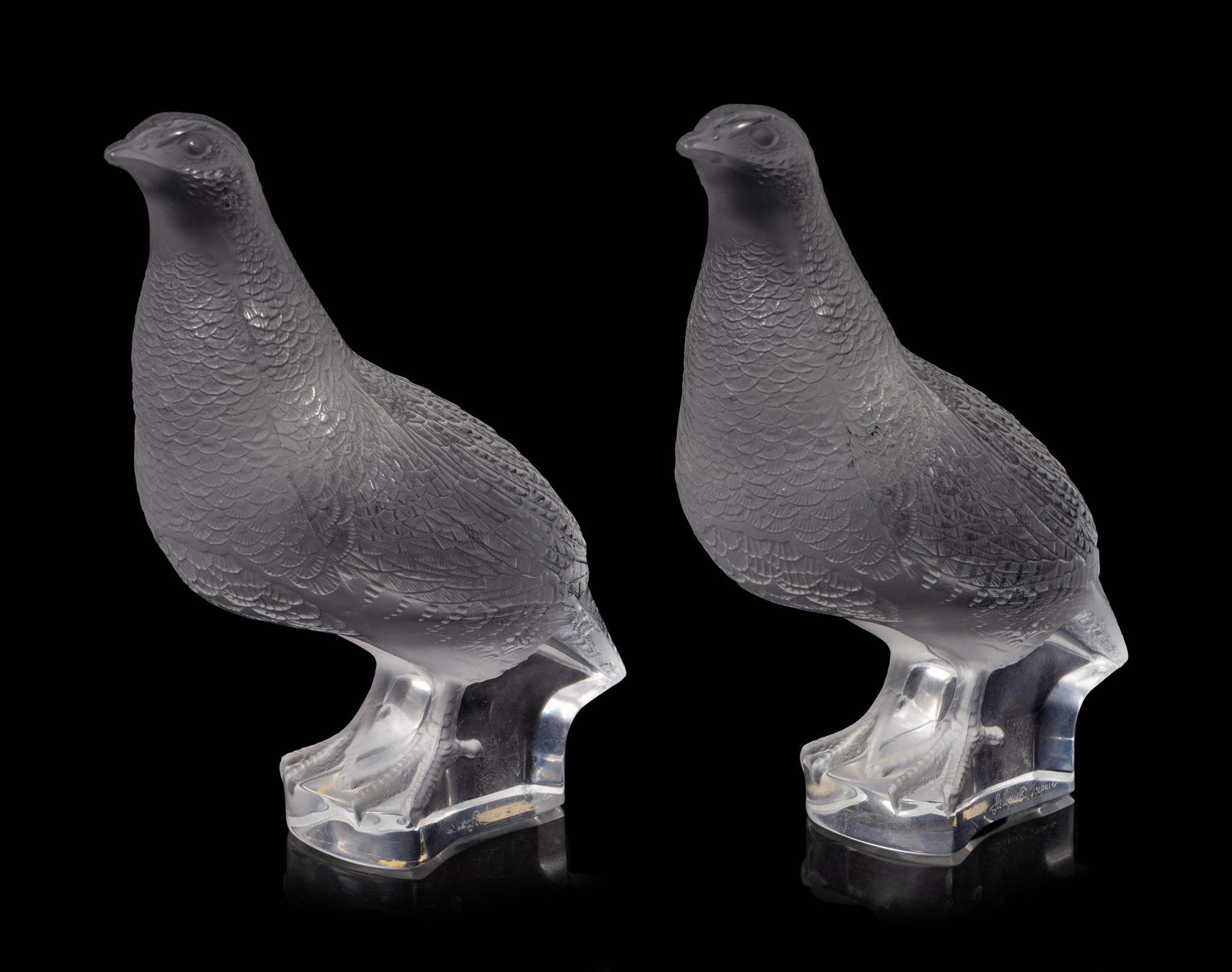 A Pair of Lalique Quail Figures