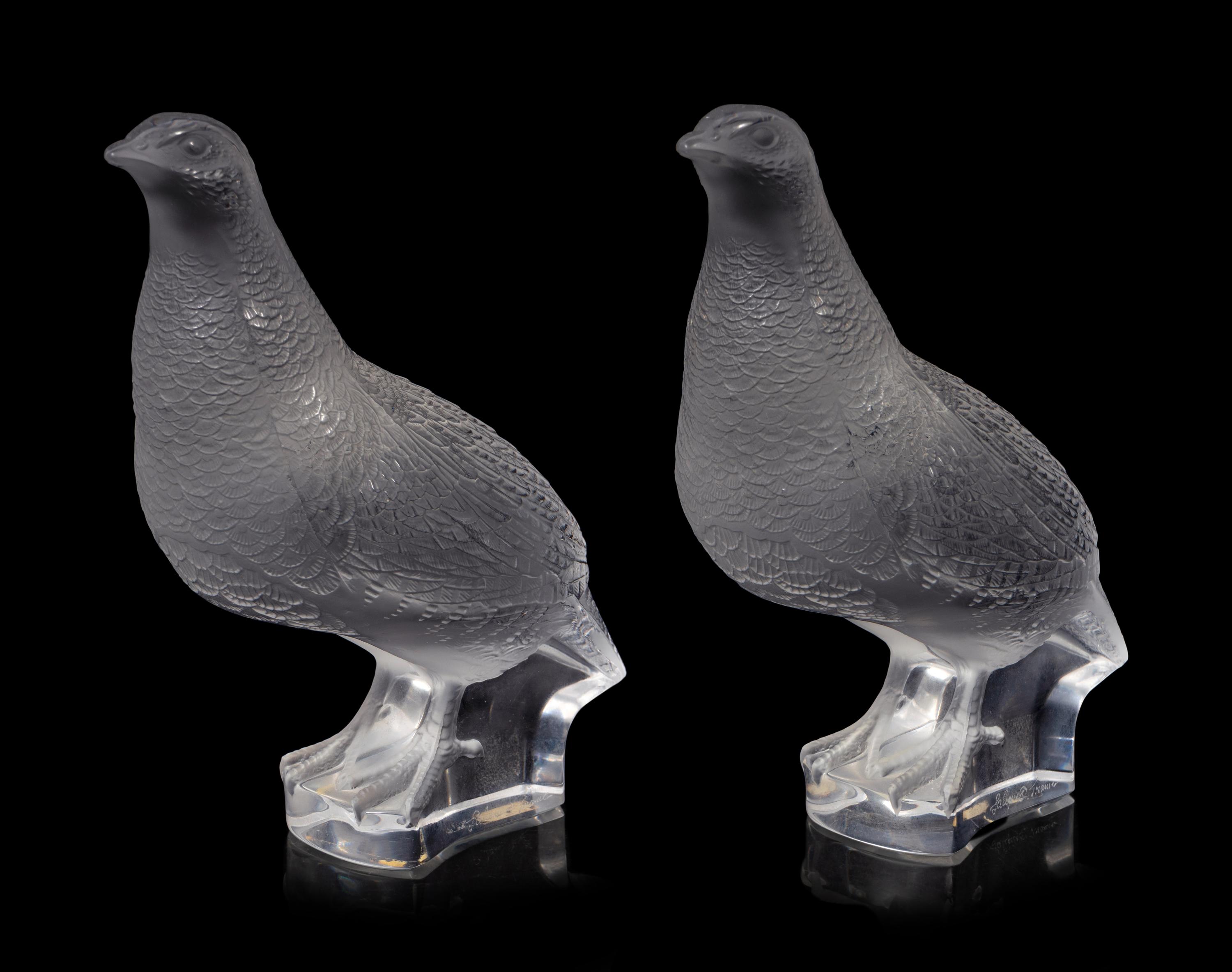 A Pair of Lalique Quail Figures