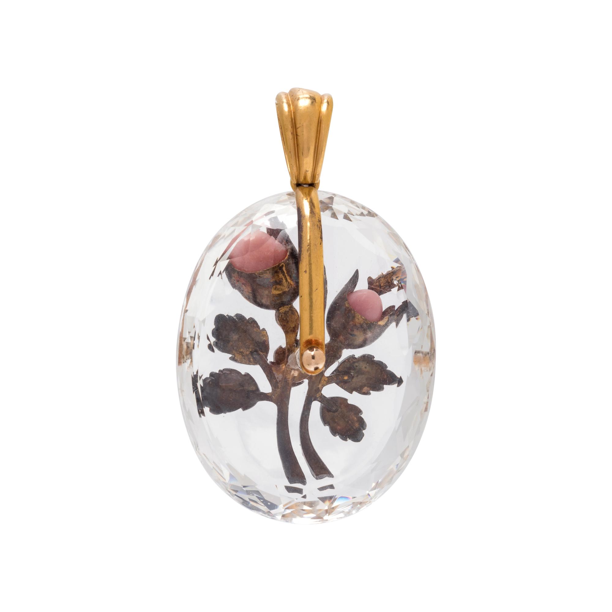 ANTIQUE, ROCK CRYSTAL, CONCH PEARL AND DIAMOND PENDANT