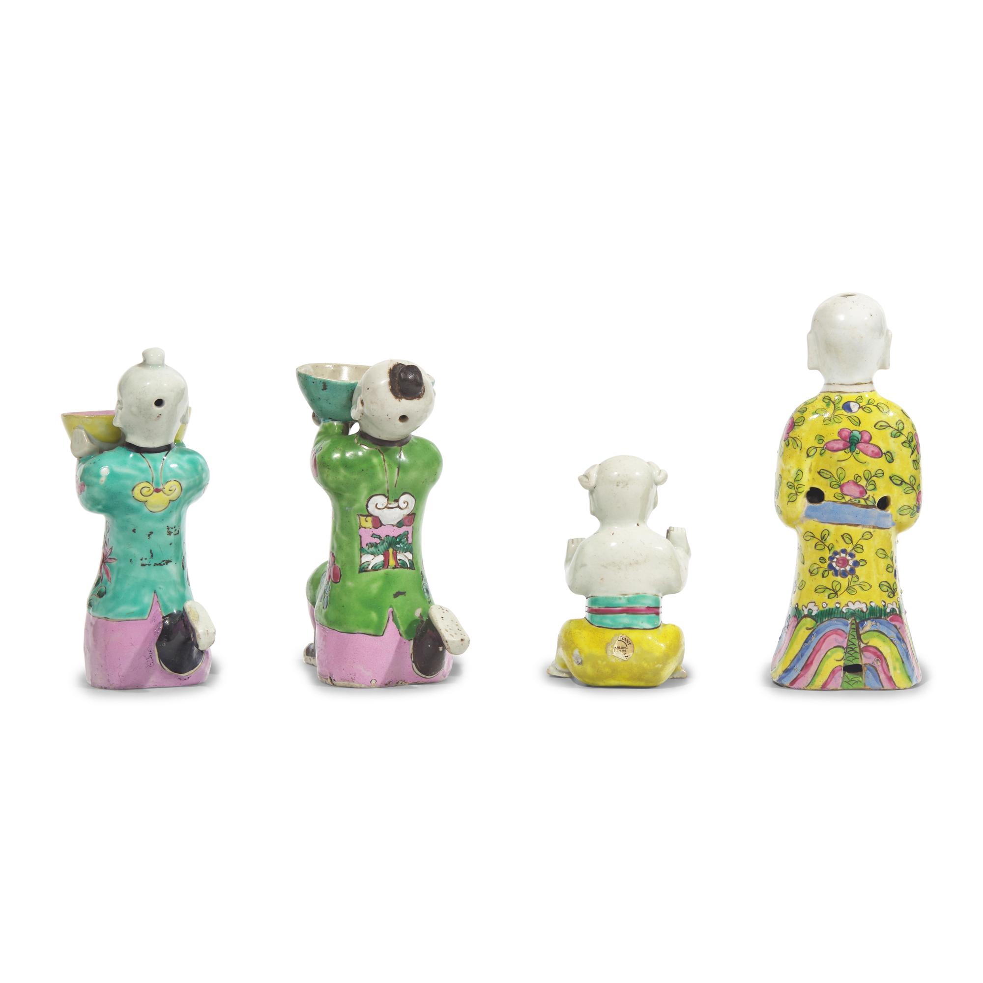 A Group of Four Chinese Export Famille Rose Laughing "Boy" Figures, Late 18th/Early 19th Century 清中期 外銷粉彩童子四件