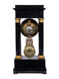 A Charles X Gilt Bronze Mounted Ebonized Portico Clock