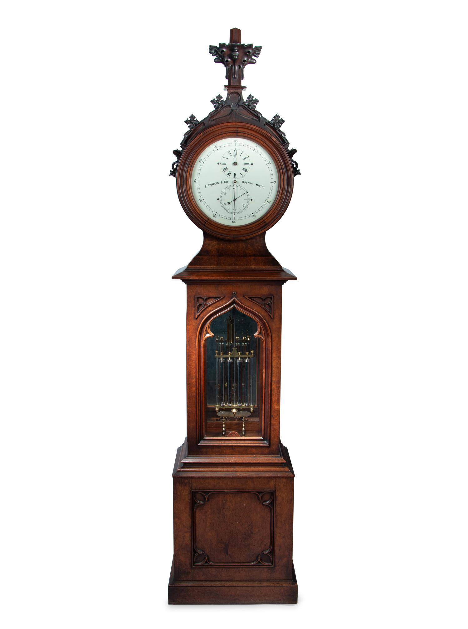 A Gothic Revival Carved Mahogany Tall Case No. 24 Astronomical Regulator