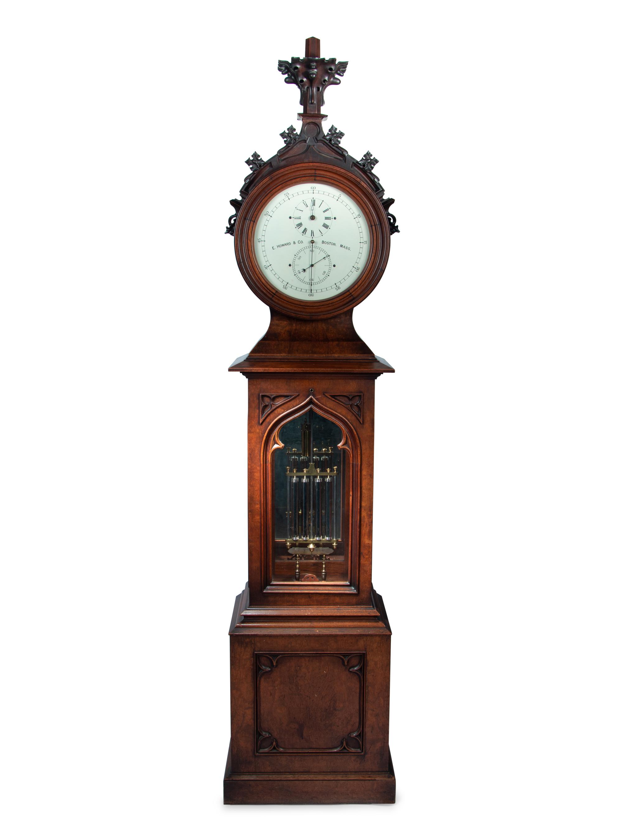 A Gothic Revival Carved Mahogany Tall Case No. 24 Astronomical Regulator