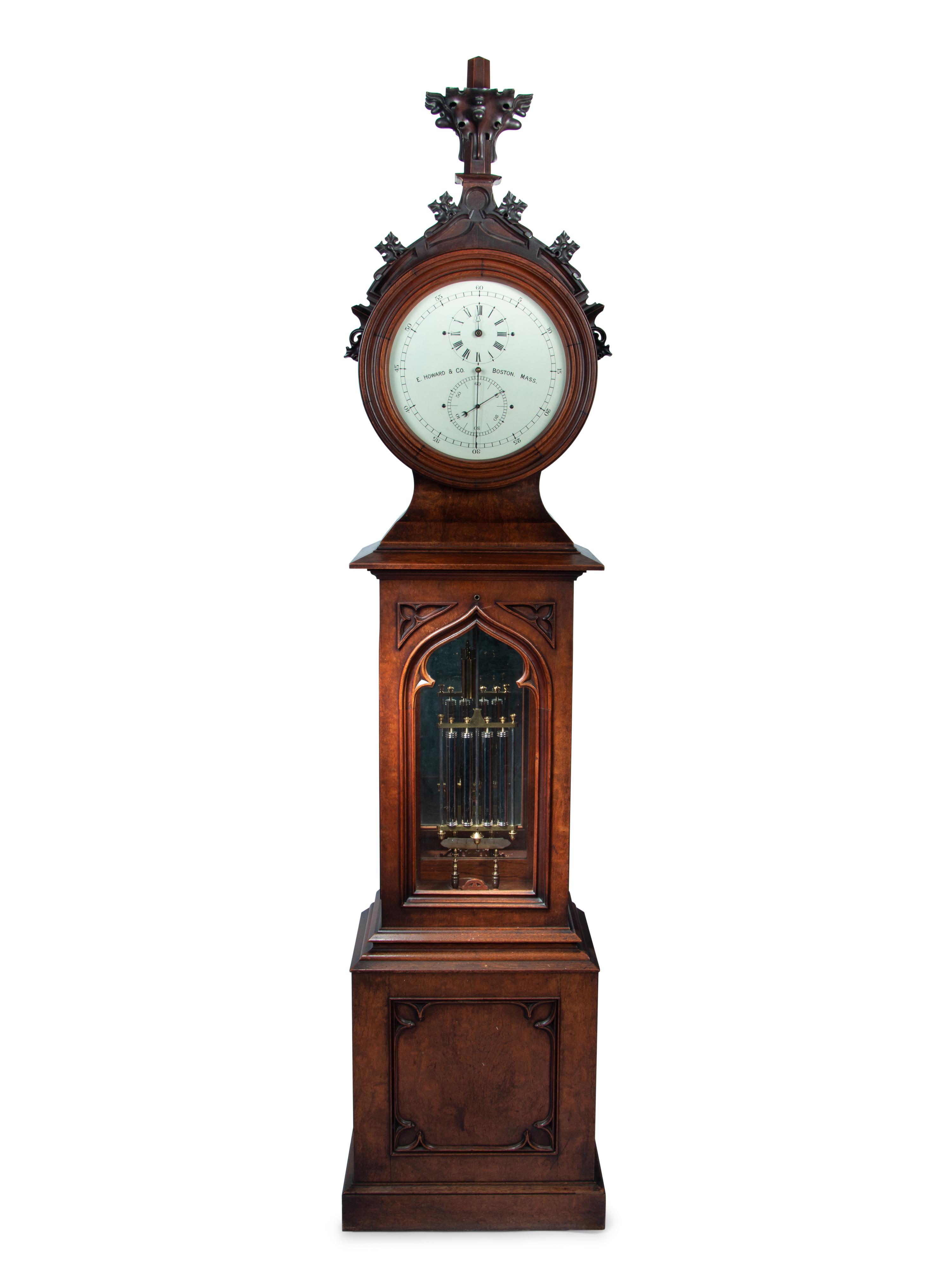 A Gothic Revival Carved Mahogany Tall Case No. 24 Astronomical Regulator
