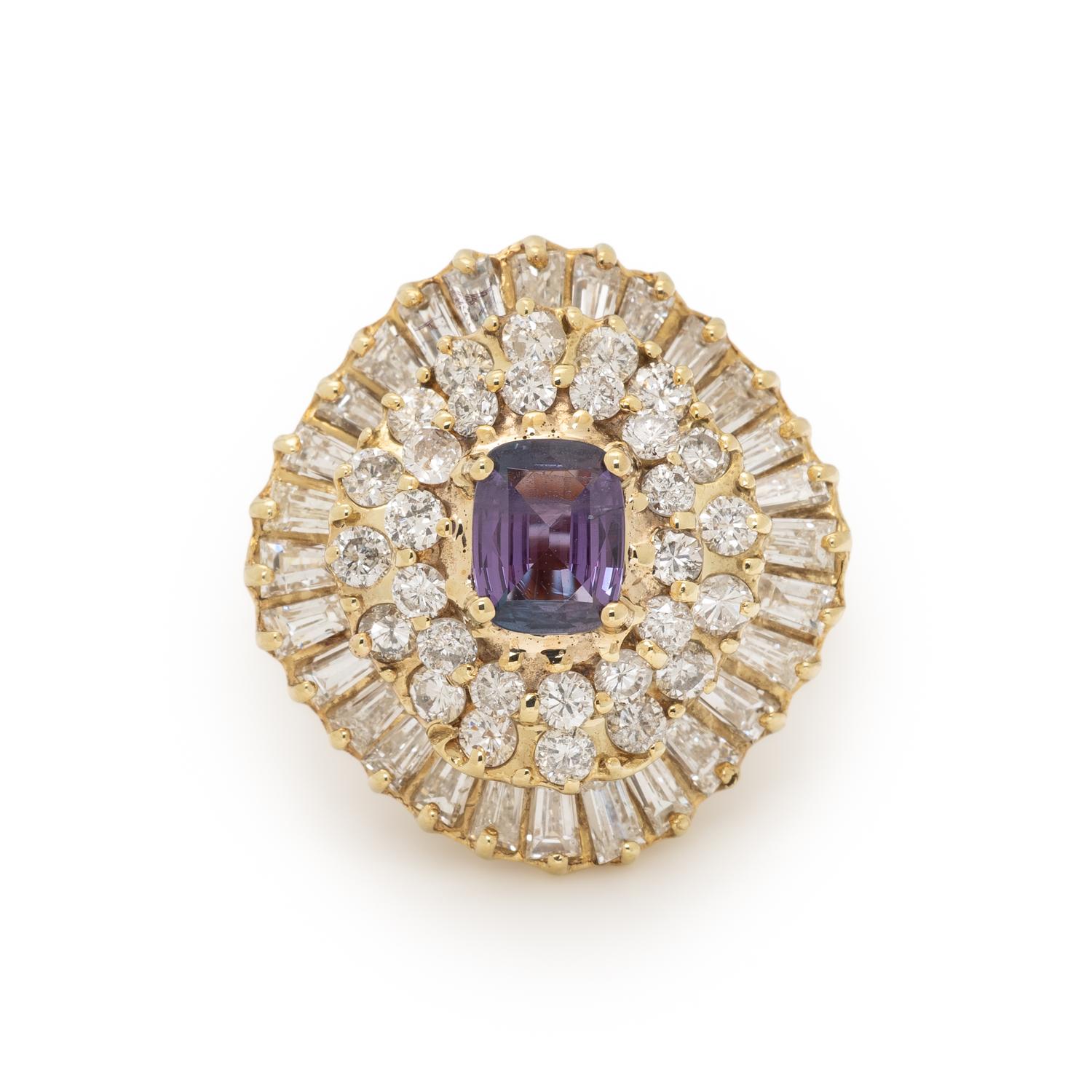 SAPPHIRE, DIAMOND, AND YELLOW GOLD BALLERINA RING