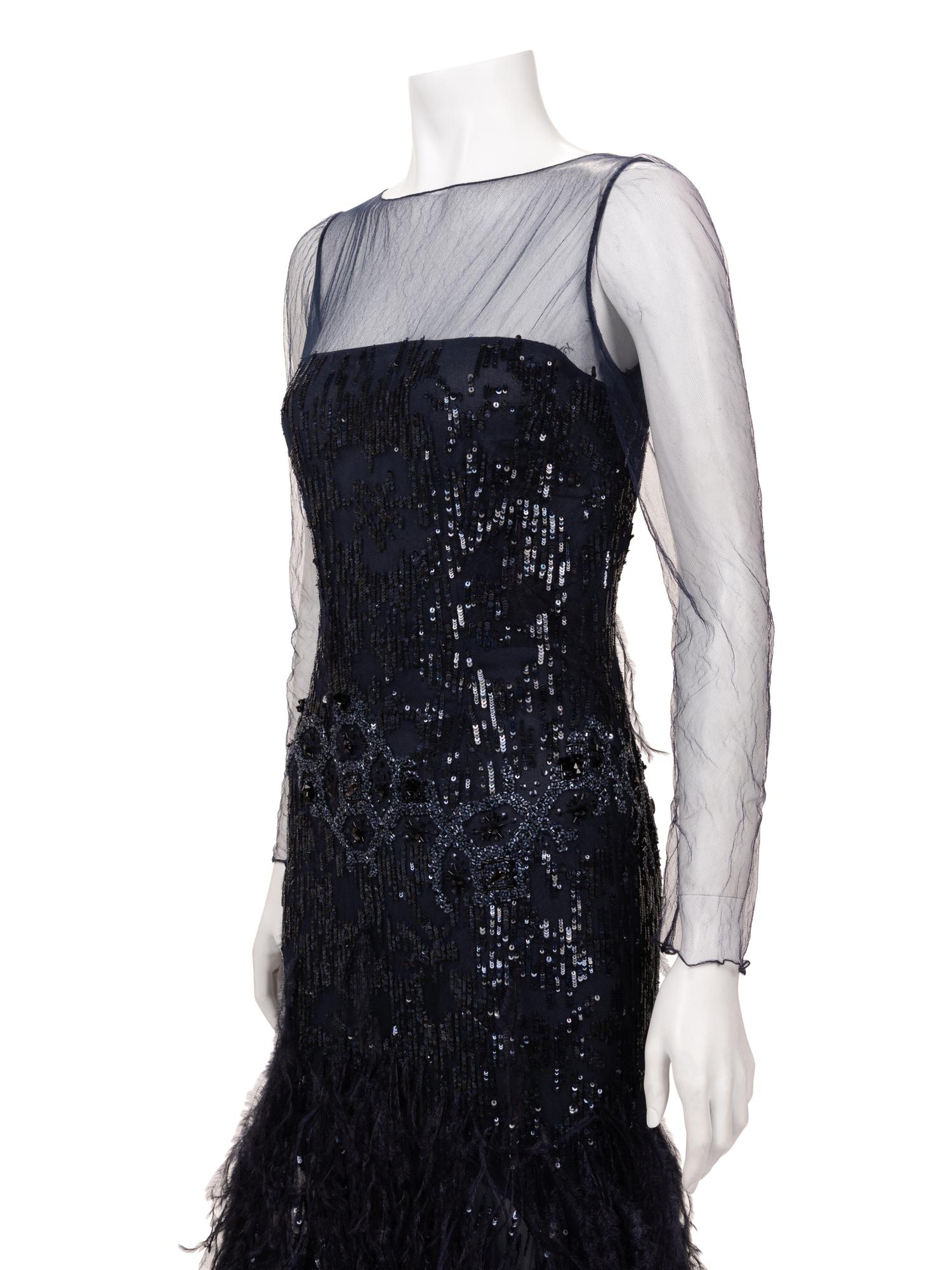 Oscar de la Renta Sequined Dress with Ostrich Feathers, 2000-10s