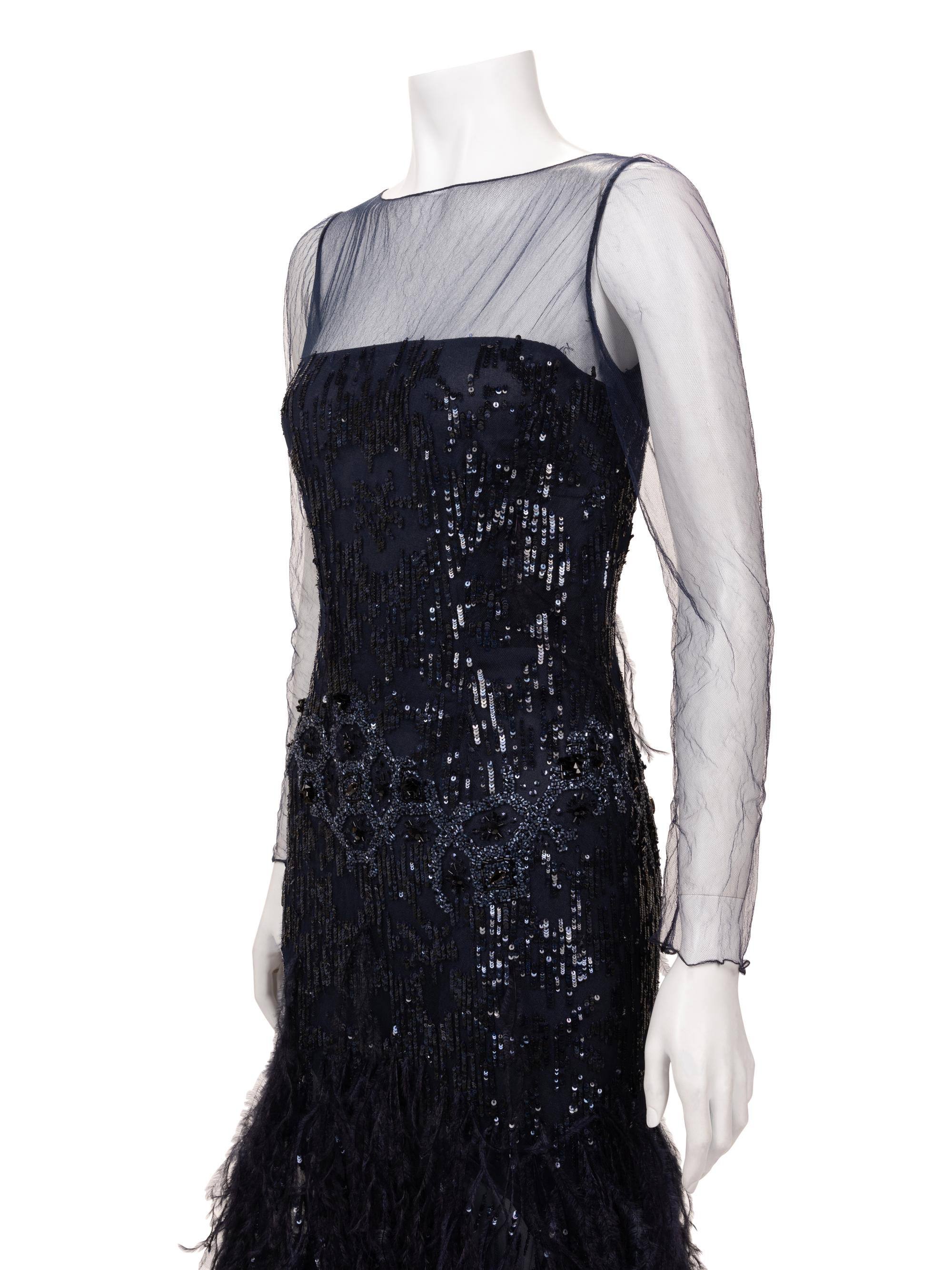 Oscar de la Renta Sequined Dress with Ostrich Feathers, 2000-10s