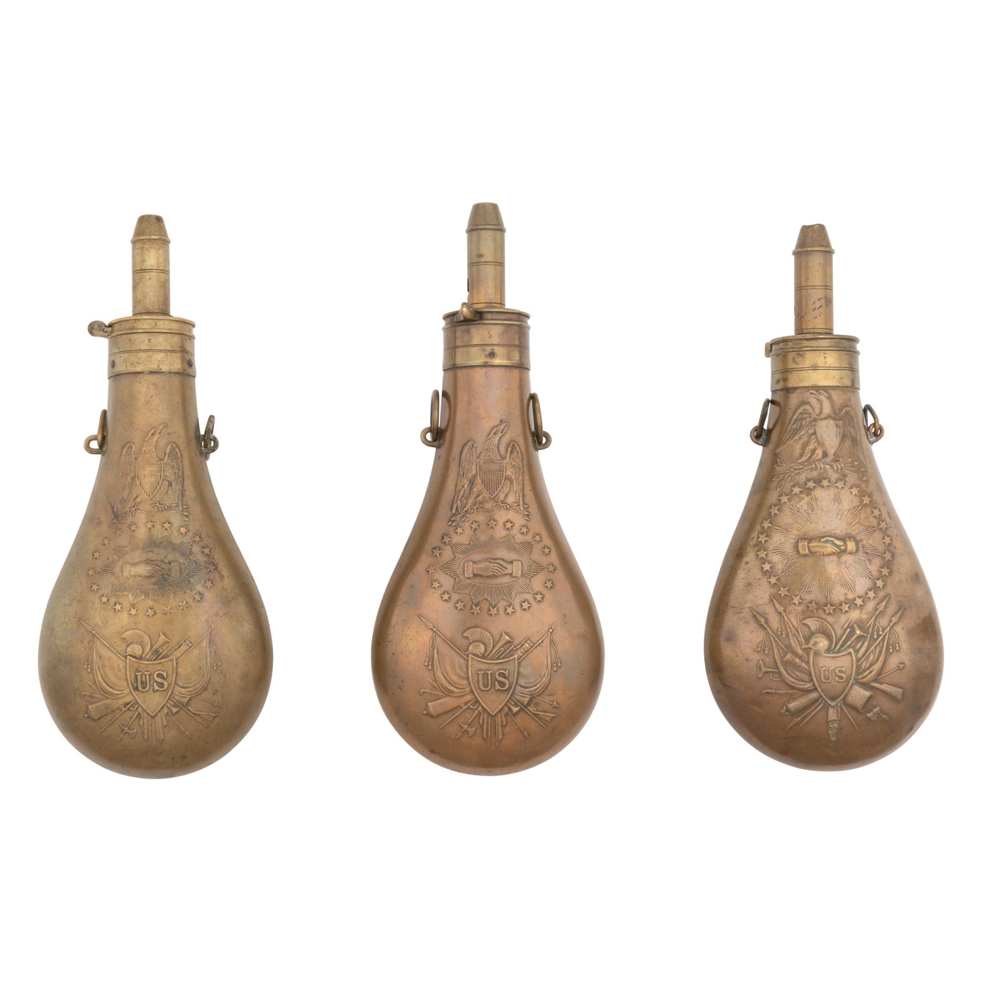 Three US Rifleman's "Peace Flasks" by Batty & Ames