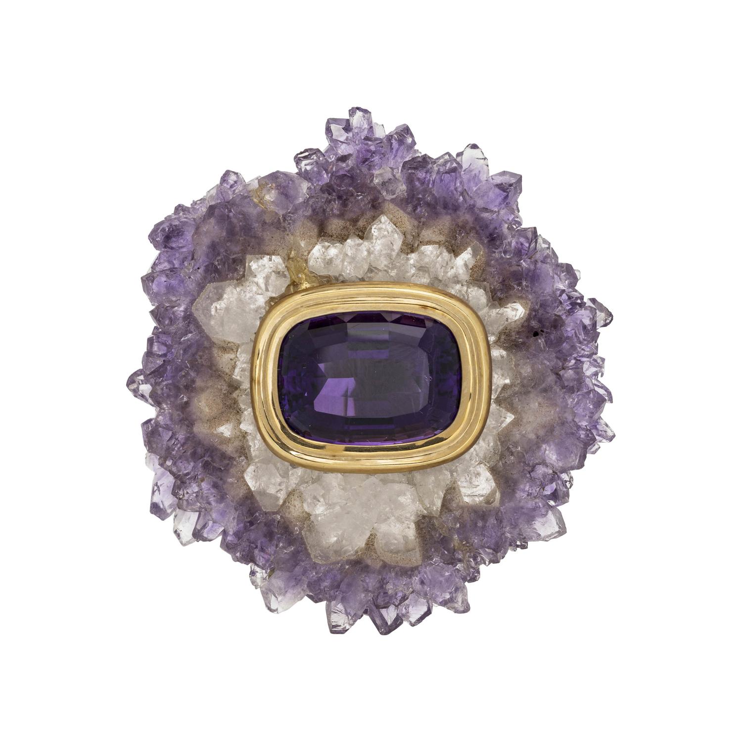 QUARTZ AND AMETHYST BROOCH