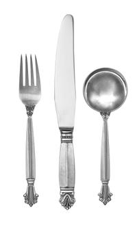 A Danish Silver Flatware Service, Georg Jensen Silversmithy, Copenhagen, Acanthus pattern, comprising: 12 dinner knives 12 butter sprea