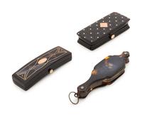 Two English Tortoise Shell Veneer and Rose Gold Inset Étuis
