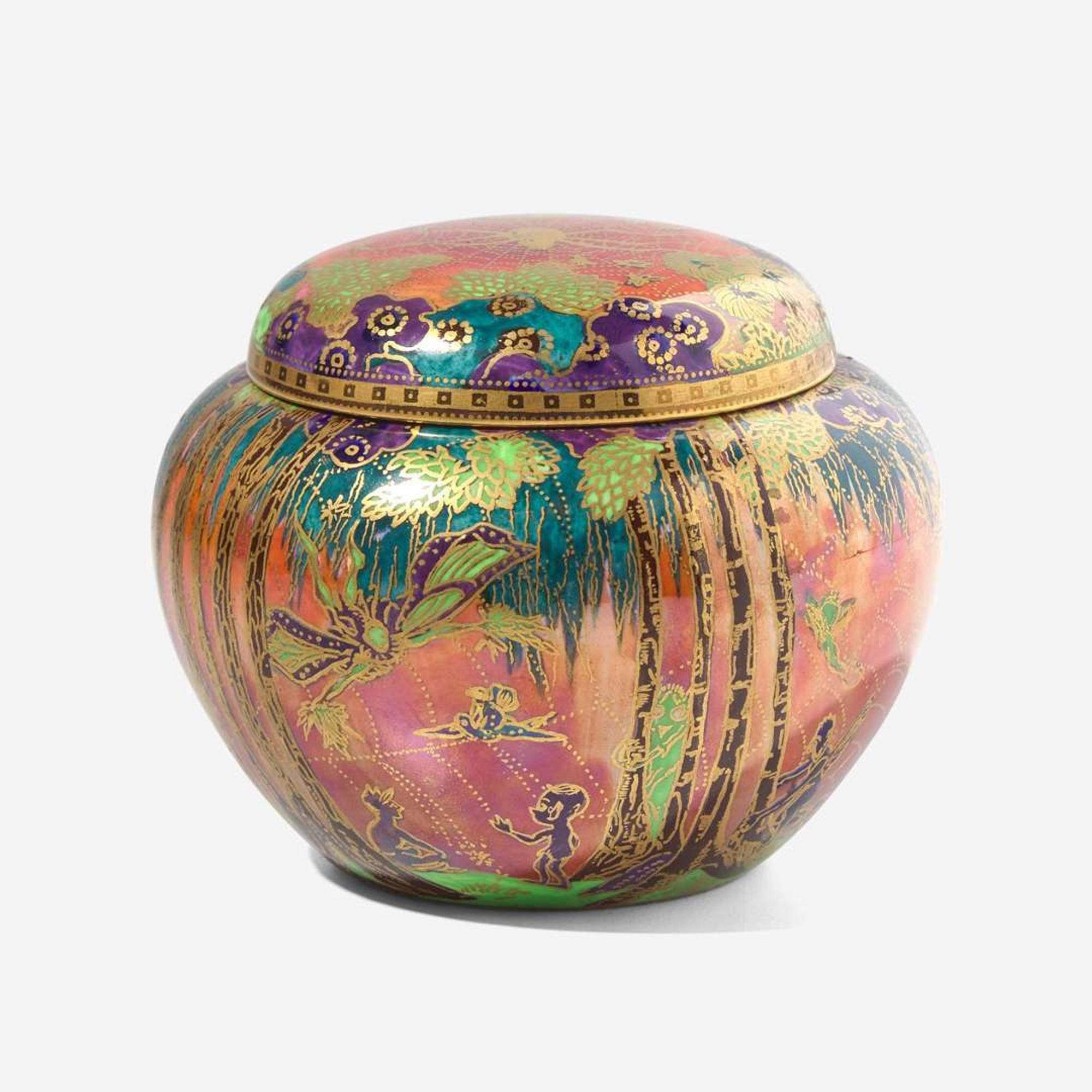 A Small Wedgwood Fairyland Lustre Malfrey Pot and Lid UK, circa 1925