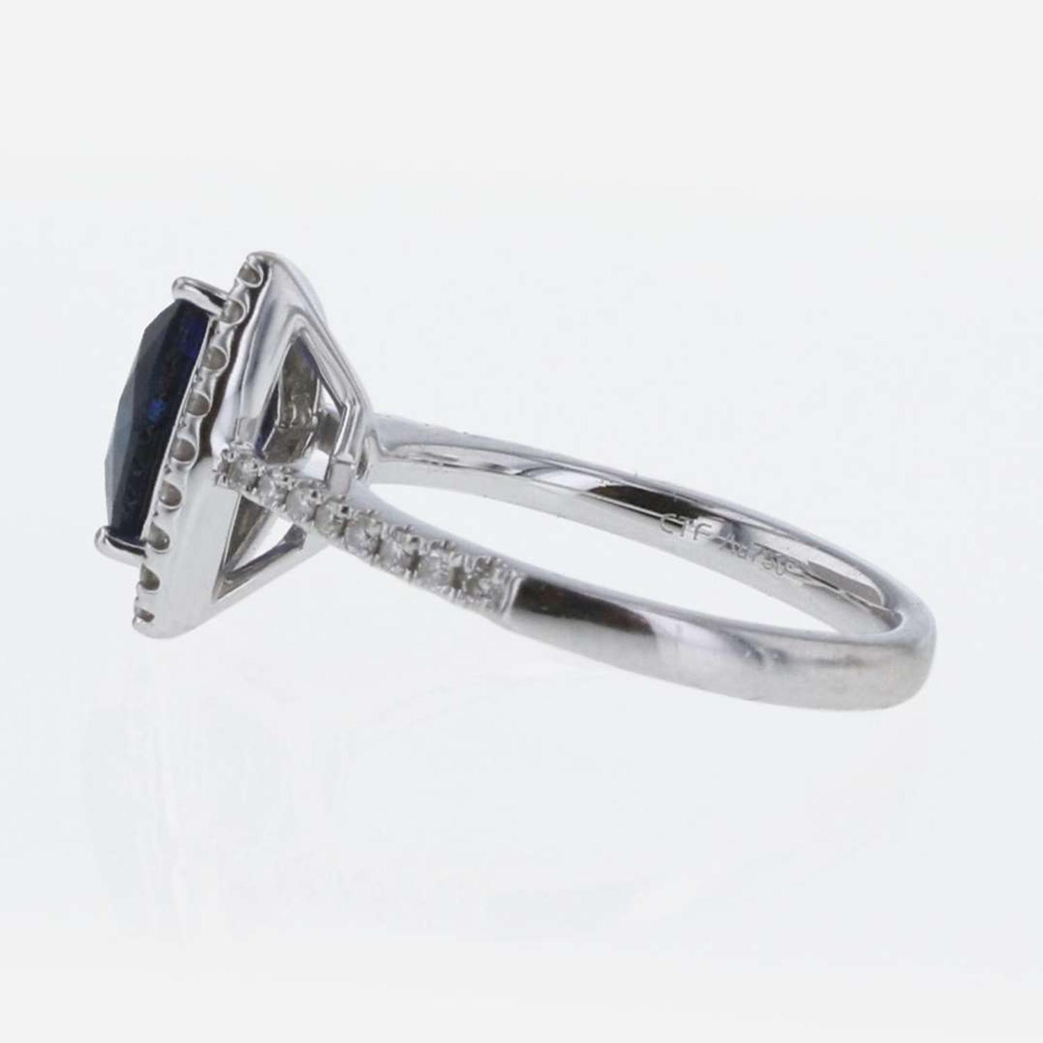 Sapphire, Diamond, and 18K White Gold Chow Tai Fook Ring