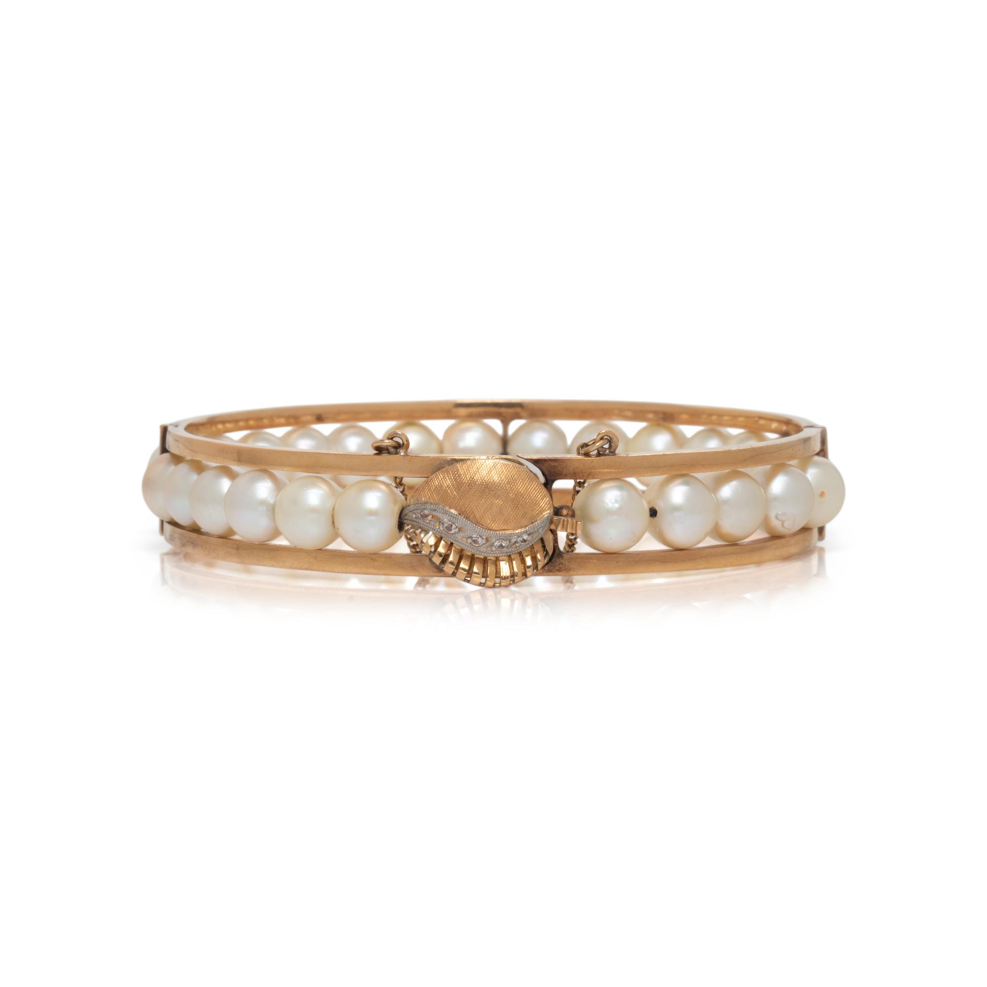 CULTURED PEARL, CRYSTAL, AND YELLOW GOLD BRACELET