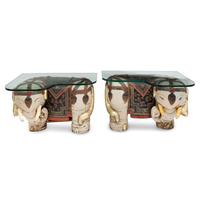 A Pair of Elephant Form Side Tables With Glass Tops
