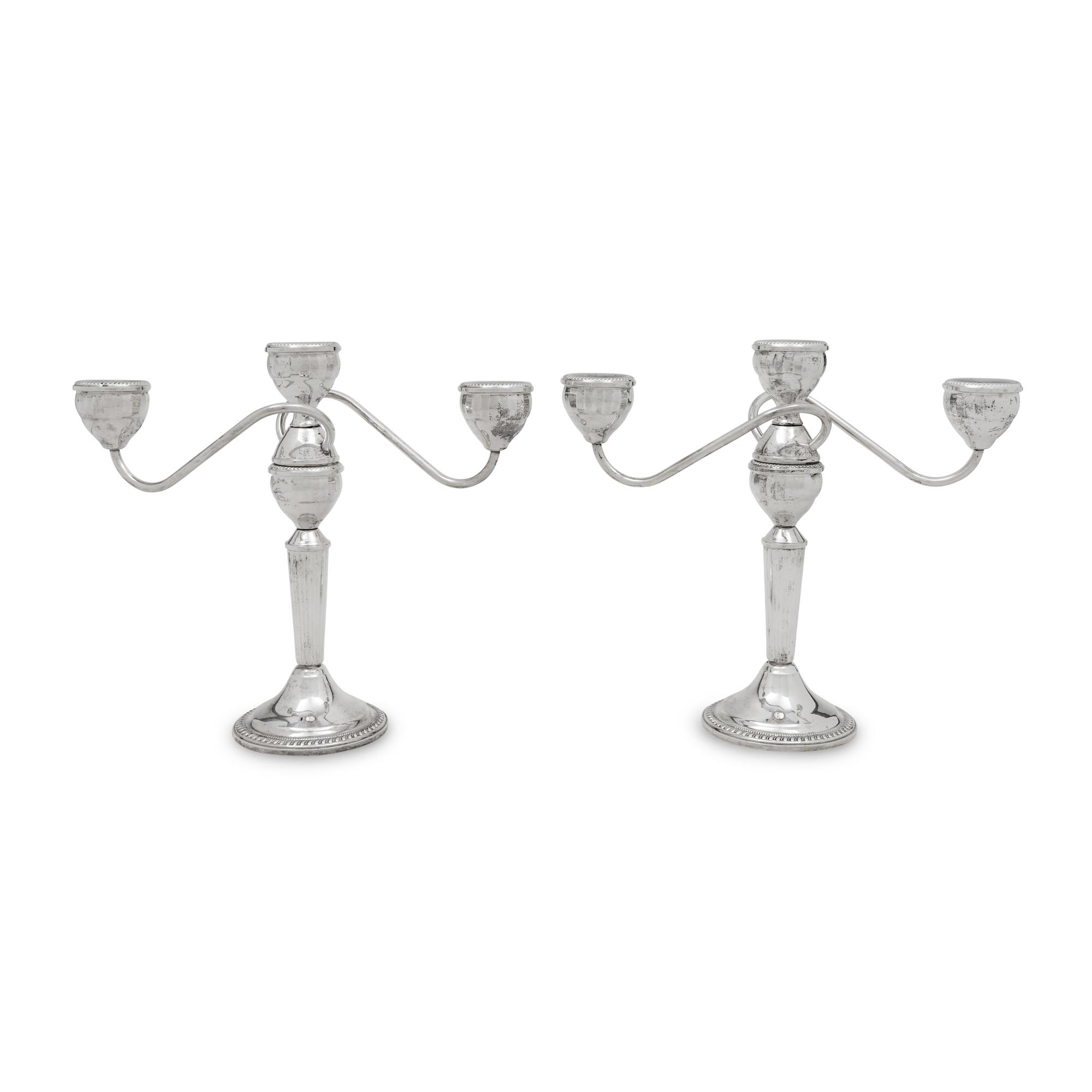 A Pair of American Silver Three-Light Candelabra