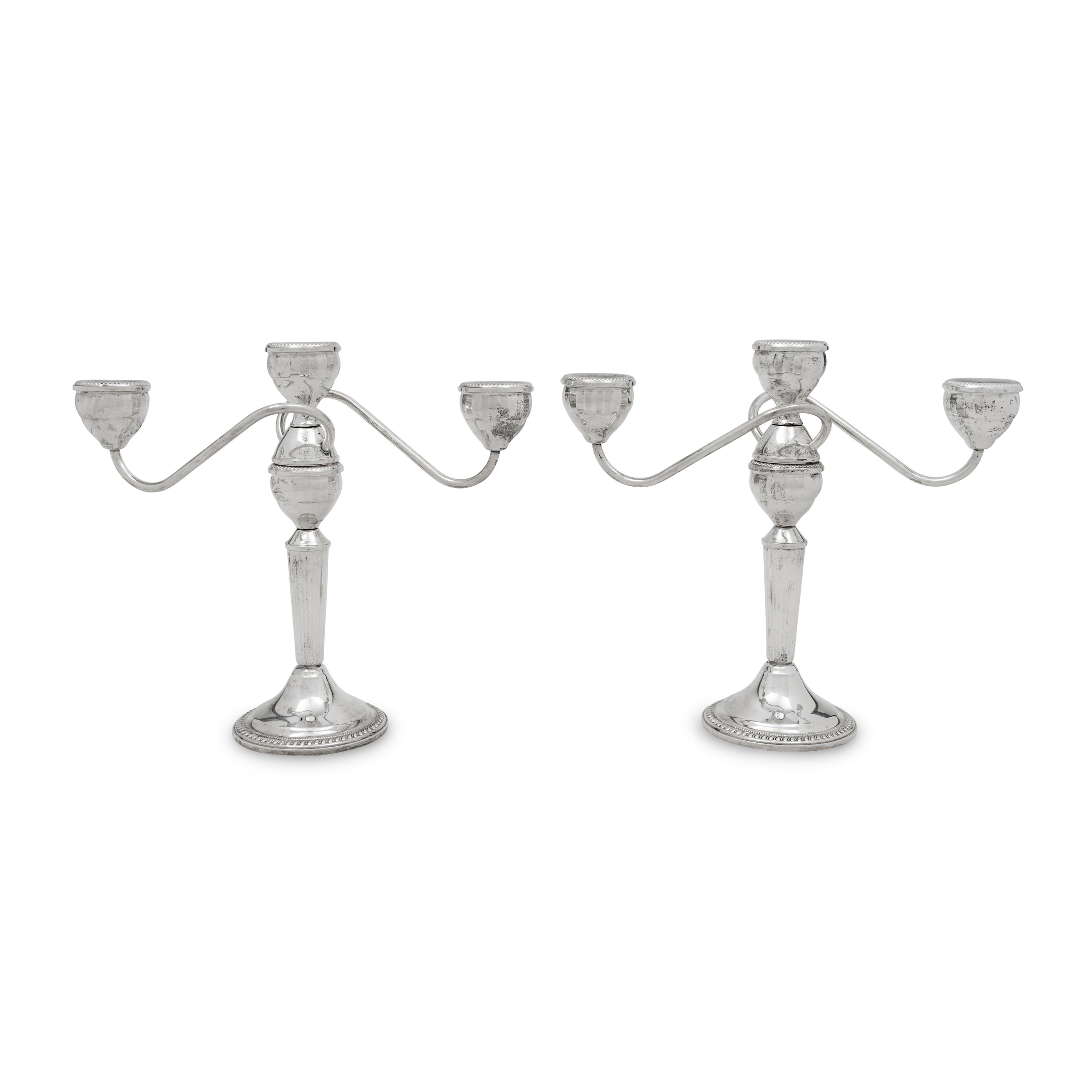A Pair of American Silver Three-Light Candelabra