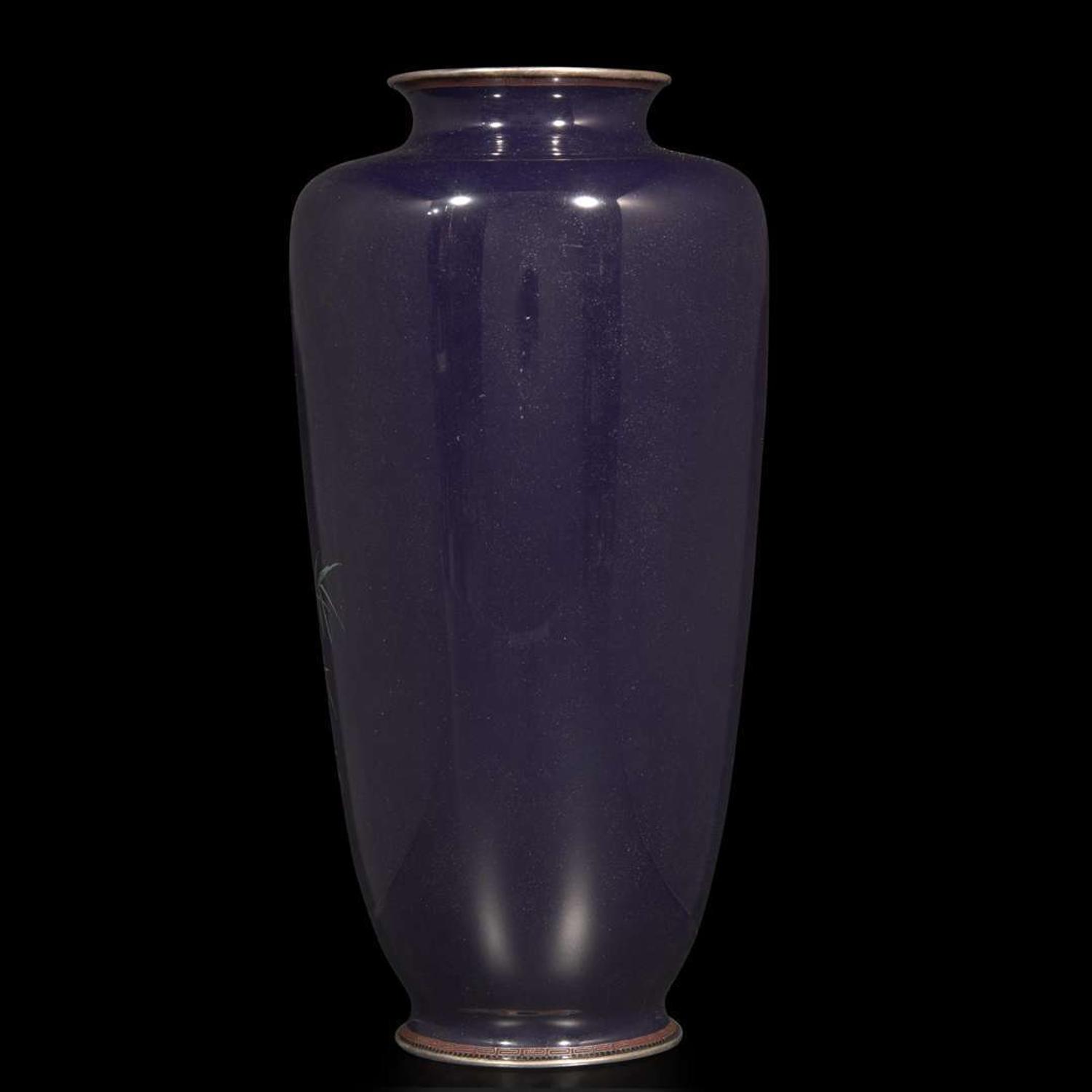 A finely-executed Japanese silver wire cloisonné "Cranes and Bamboo" vase 日本竹鹤掐丝珐琅瓶 Meiji / Taisho period ?????
