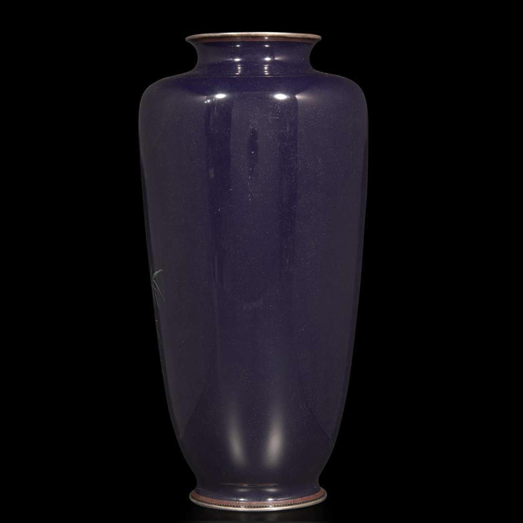 A finely-executed Japanese silver wire cloisonné "Cranes and Bamboo" vase 日本竹鹤掐丝珐琅瓶 Meiji / Taisho period ?????
