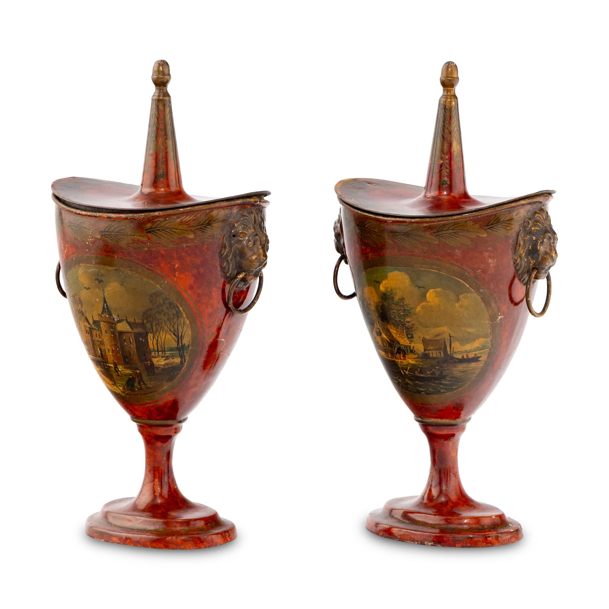 A Pair of Painted Tole Urns
