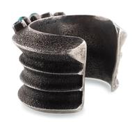 Navajo Heavy Tufa Cast Silver and Turquoise Cuff Bracelet
